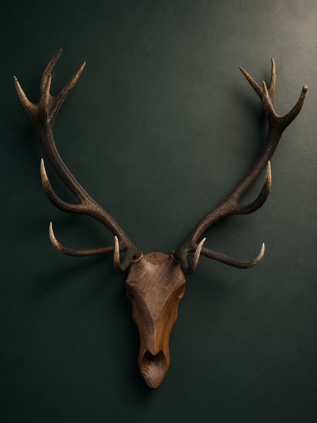 Schottischer Hirsch aus Nussbaumholz – handgefertigtes Unikat von EDELHIRSCH